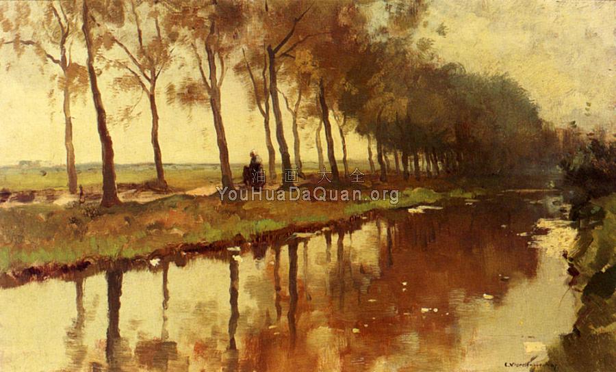A Peasant Woman On A Path Along A Canal - 科内利斯·维里登伯格
